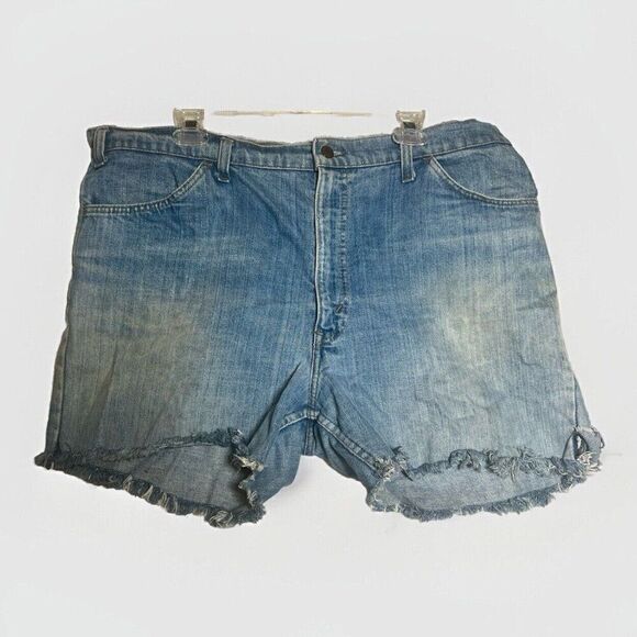 Vintage Levi's Orange Tab Cut Off Shorts Size 40 USA Blue Jorts Denim Distressed - Picture 1 of 13